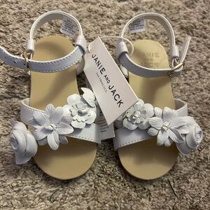 Janie and Jack White Open-Toe Sandals with Floral Accents